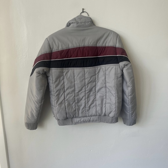 Vintage Chevron Striped Grey Puffer Jacket 1980’s Windbreaker Hipster Coat - Picture 6 of 7
